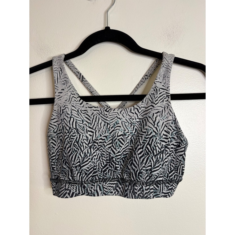 Lululemon Energy Bra Size 4‎ Grey Black Zebra Print Strappy Back Sports Bra